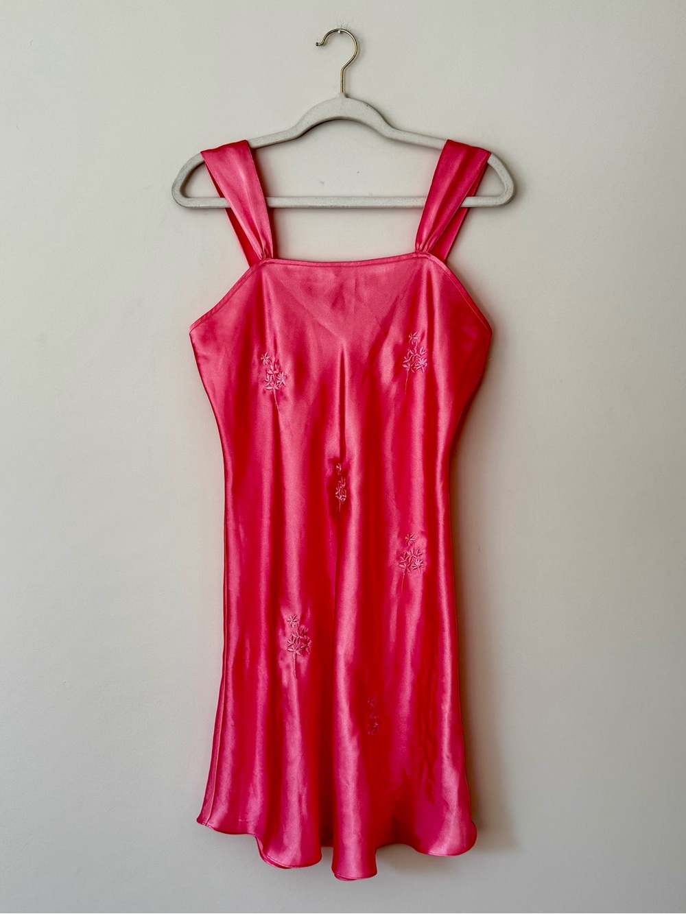 Vintage Erika Taylor Intimates Satin Floral Embroidered Slip Dress, Pink – M